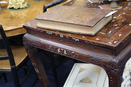 A Chinese carved and inlaid hardwood altar table, W.4ft 3in. D.2ft 5in. H.2ft 9in.